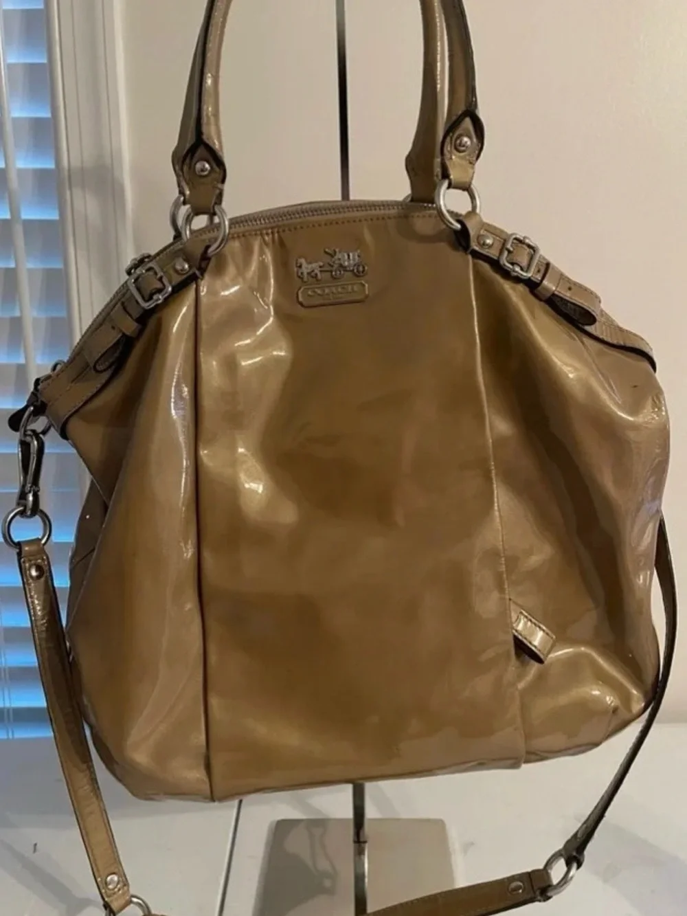 Coach Madison Lindsey Tan Patent Leather Bag